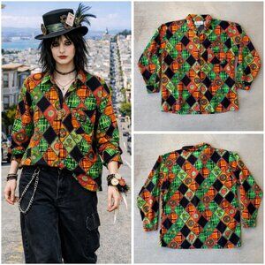 Vintage 70s Mad Hatter’s Harlequin Statement Blouse
